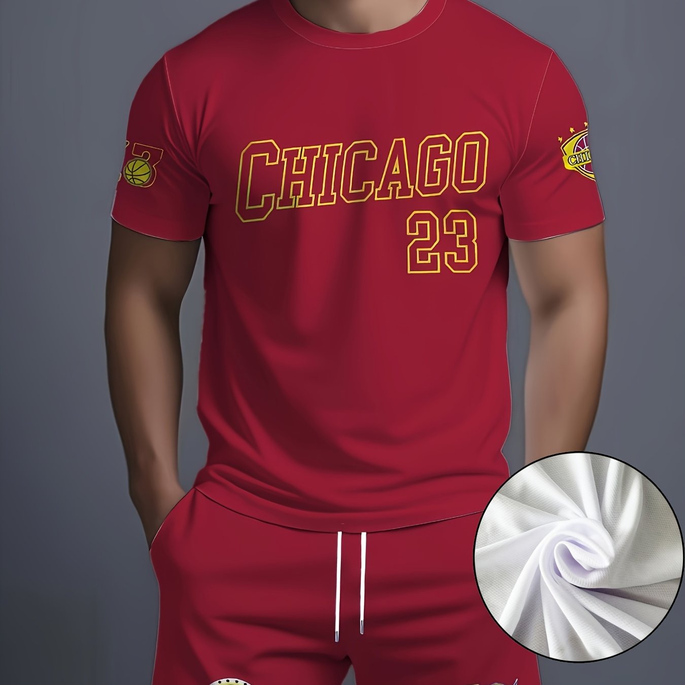 Men'S Trendy Round Neck Short Sleeve Shorts Set, 3D Digital Print High-Definition Pattern, Summer Casual Comfortable Vacation Sportswear