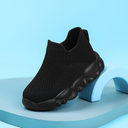 Kids' Slip-On Sneakers | Lightweight EVA Cushioned Sole | Breathable Knit Upper | Black Casual Sneakers for Boys & Girls | Comfortable Athletic Shoes for Toddlers & Youngsters | Durable Rubber Sole | Ideal for Outdoor Activit