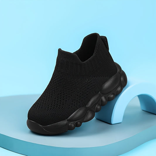 Kids' Slip-On Sneakers | Lightweight EVA Cushioned Sole | Breathable Knit Upper | Black Casual Sneakers for Boys & Girls | Comfortable Athletic Shoes for Toddlers & Youngsters | Durable Rubber Sole | Ideal for Outdoor Activit