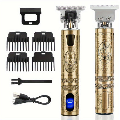 YAIAWISU Men's Cordless Hair Clippers & Beard Trimmer Kit - Golden, USB Rechargeable with LCD Display, Precise T-Blade, Includes Guide Combs & Accessories, 600mAh Battery, Rechargeable Hair Trimmer