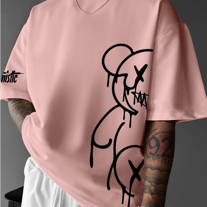 Men'S Casual Street Style Graphic T-Shirt - White with Black Abstract Design, Loose Fit, Short Sleeve, Round Neck, Summer Streetwear, Streetwear Tshirt | Street Style Shirt | Slight Stretch Fabric