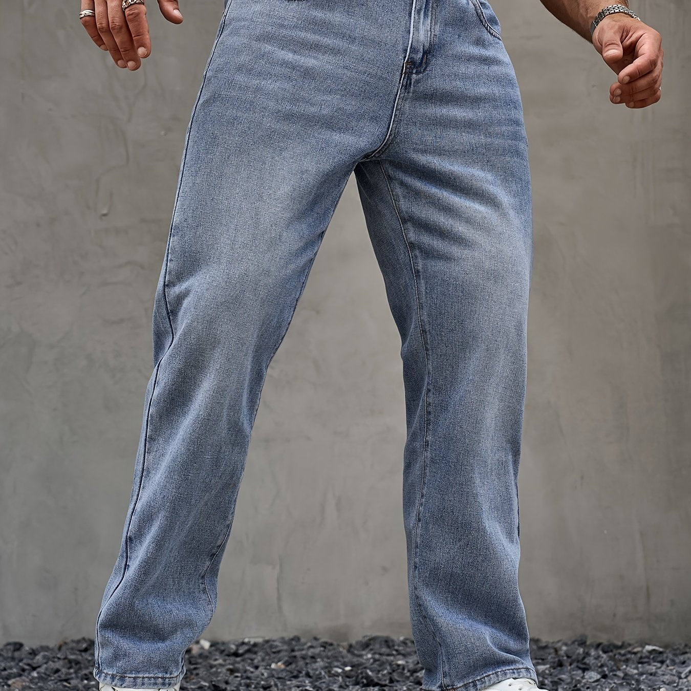 Men's Classic Regular Fit Jeans - Non-Stretch Machine-Washable Denim, Water-Washed Texture, Solid Color Casual Pants for All-Season Casual Attire, Straight Leg Jeans, Versatile Clothing, Durable Construction, Outdoor Clothing