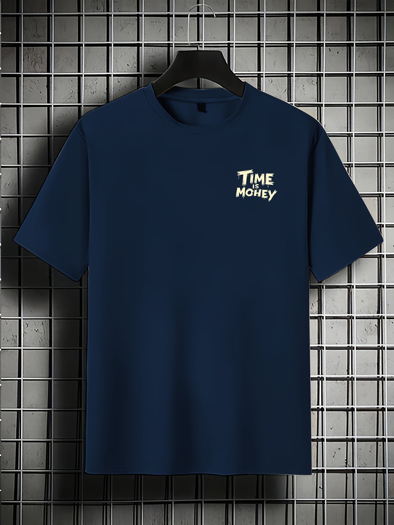 Men'S Casual Short Sleeve T-Shirt with "Time is Money" Clock & Stack of Cash Graphic - Lightweight Polyester, Loose Fit, Round Neck, Perfect for Spring & Summer Outdoor Wear, Relaxed Fit Shirt | Bold Graphic Tee | Glossy Text