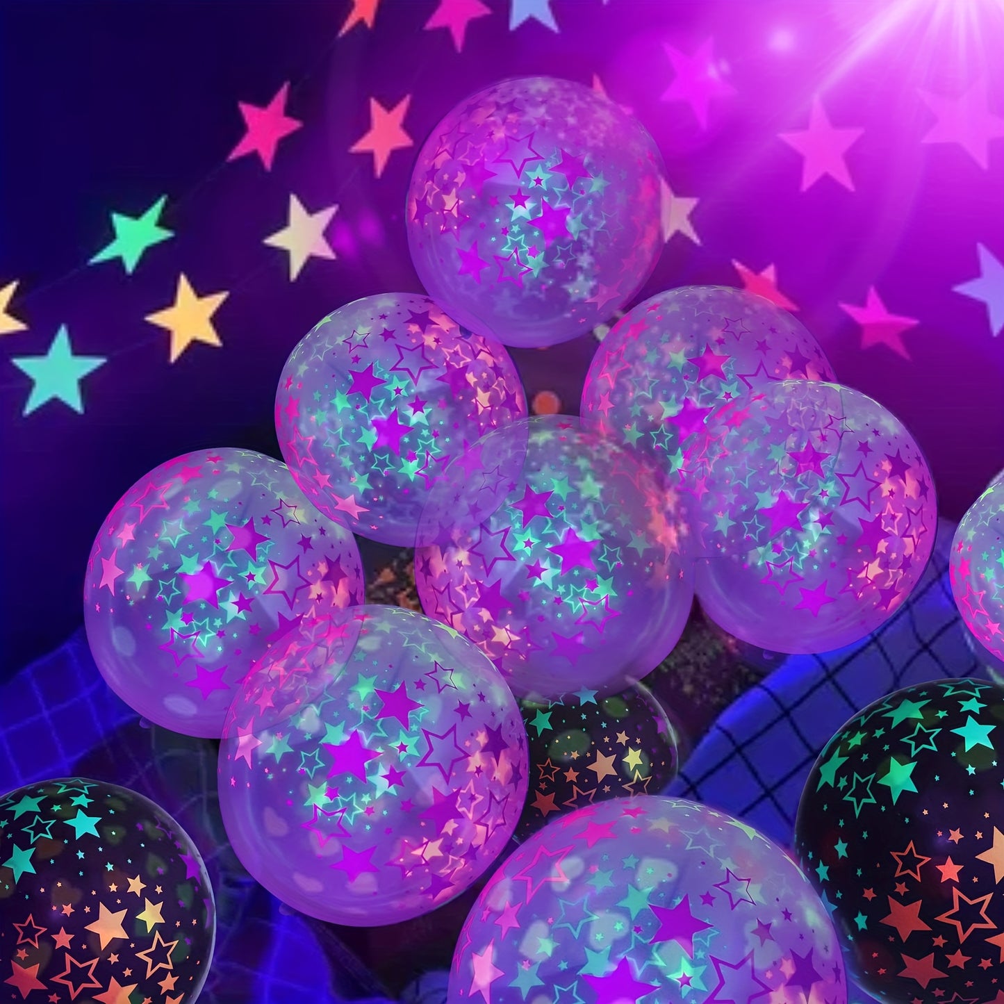30pcs Neon Glow Balloons, 30.48cm Round Emulsion Balloons with Stars, Ideal for Graduation, Housewarming, Retirement Parties - No Electricity Needed, Versatile Indoor/Outdoor Decorations, Party Decorations