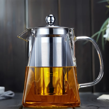 1pc Thick High-Temperature Resistant Glass Teapot with Stainless Steel Filter, Large Capacity for Herbal Tea, Black Tea, and Flower Tea - Ideal for Home Use, No Electricity Required, Home Tea Brewing | Elegant Teapot Design |