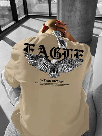 Men's "Never Give Up" Graphic Print Casual T-Shirt - Comfortable Crew Neck, Short Sleeve, Loose Fit for Spring & Summer, White Polyester Tee for Casual Attire, Casual Summer Wear | Loose Fit Top | Smooth Texture