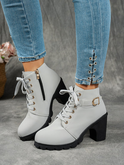 MagiMoBo Women'S Mid-Heel Ankle Boots with Side Zipper - Comfortable Faux Cover, Decorative Buckle Design, All-Season Versatile Casual Shoes for Casual Attire, Chunky Heel, Versatile Ankle Boots | Decorative Buckle Boots | Sy