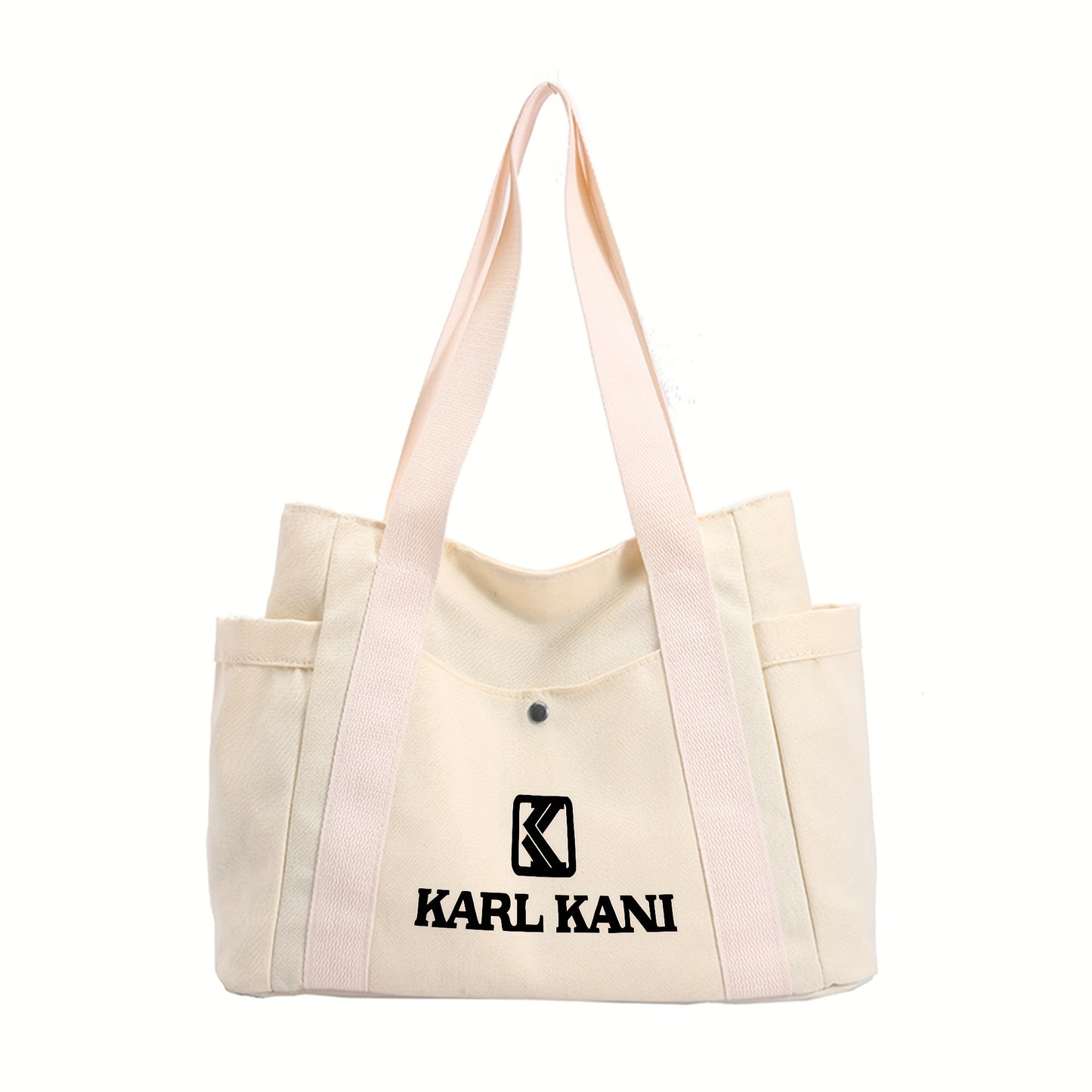 Karl Kani Women'S Large Capacity Tote Bag - Lightweight Durable Polyester Shoulder Bag with Zipper Closure, Stylish Black & White Print Design, Perfect for Shopping, Commuting, and Travel, Versatile Carryall | Minimalist Desi