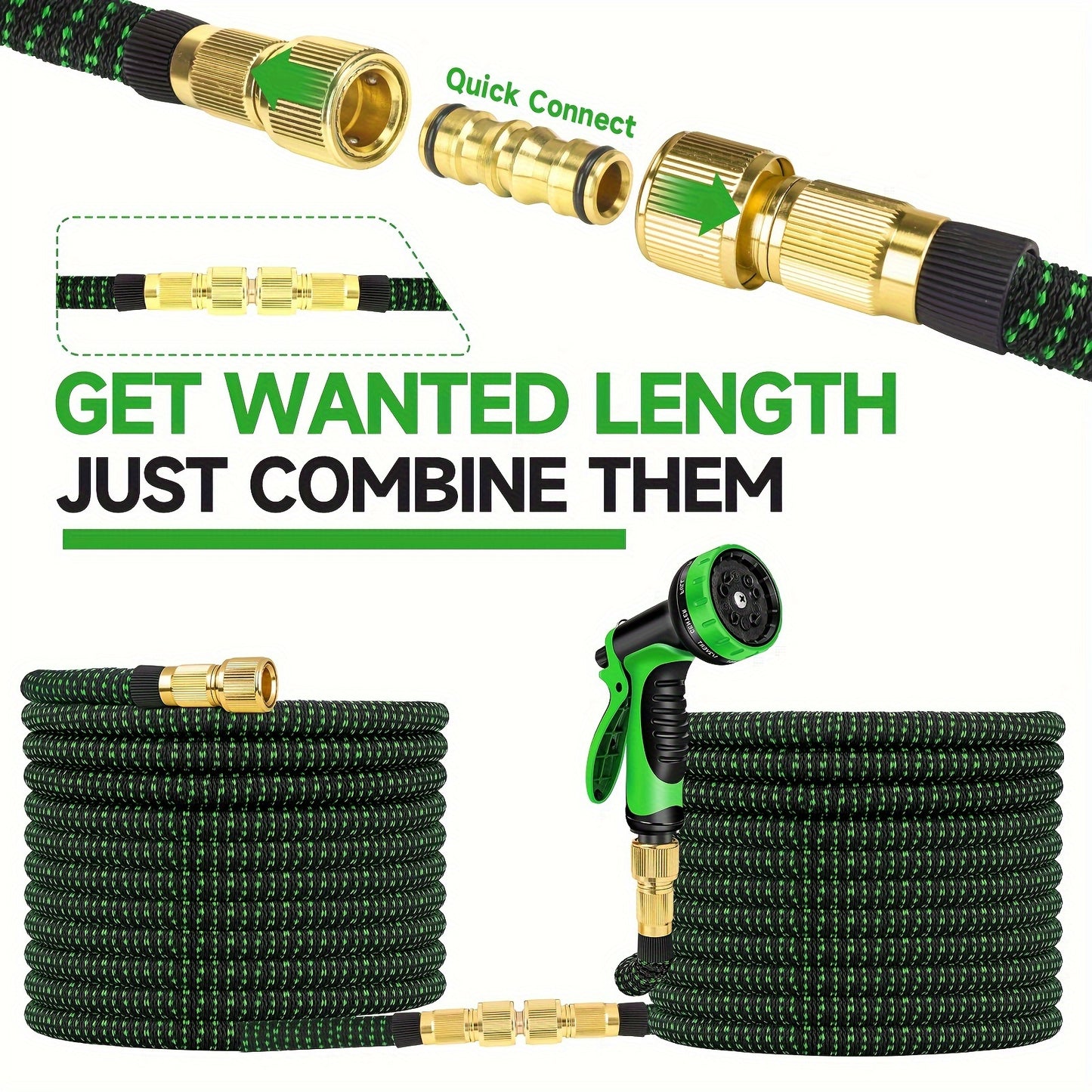LOVFEN Expandable Garden Hose Kit Latex Flexible Water Hoses Spray Nozzle