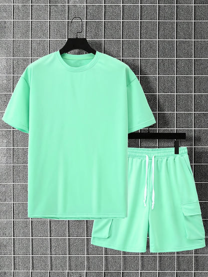 Summer Heavyweight FOG Color Earth Tone Short Sleeve Shorts Streetwear Loose Fashion Set