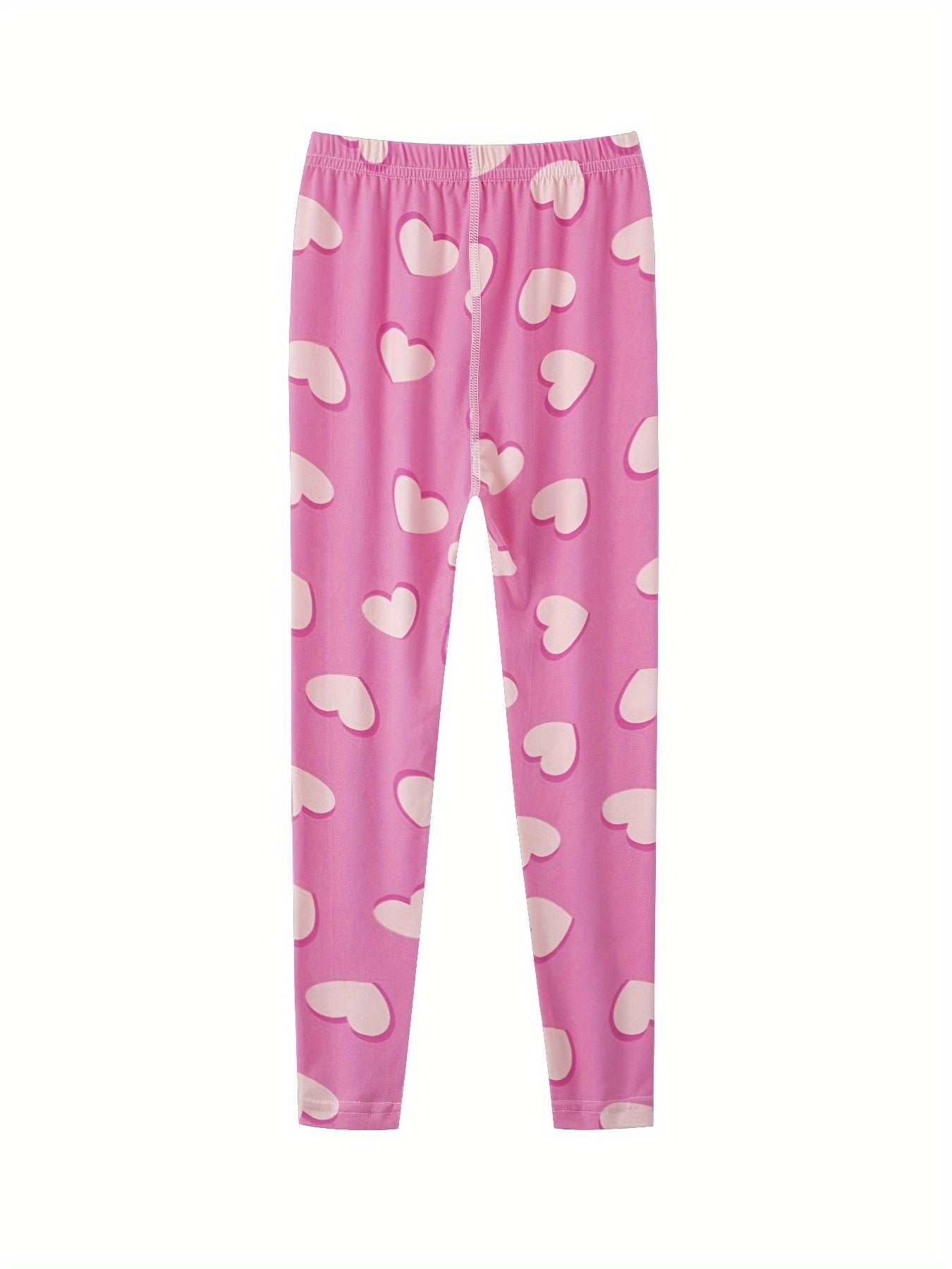 1pc Stretchy & Slim Girls' Pink Heart Donut Pattern Leggings - Soft Polyester/Elastane Blend, Non-See-Through, Perfect for Spring/Summer/Fall Outdoor Activities & Sister Bonding Time
