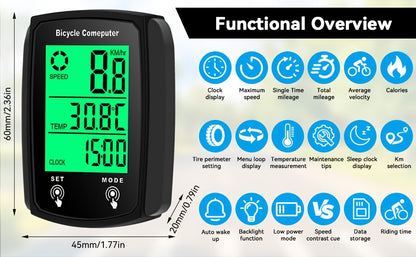 Oein Bike Computer Wired, Bicycle Odometer Wired MPH KM/H, Bike Speedometer Bike Odometer with Touch Sensor Switch, Big Digital LCD Screen, Automatic Wake-u