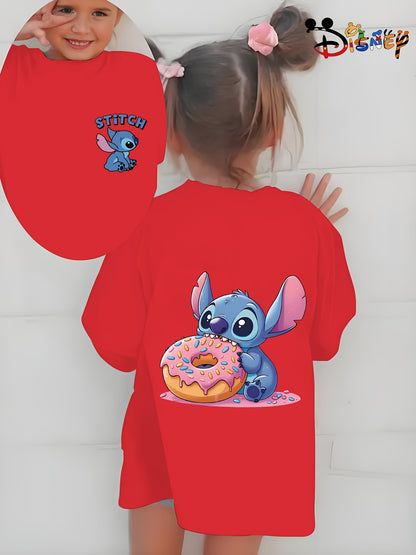 Cute Stitch Print Kids Short Sleeve Shirt 1-12Y Boys Girls Summer Outdoor Soft Fabric Breathable Top Perfect Birthday & Holiday Present
