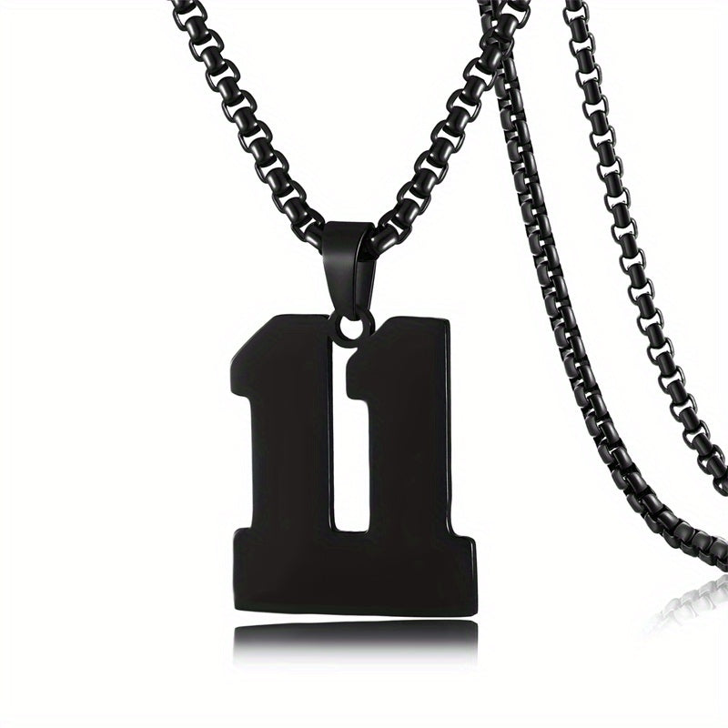 0-19 Men Athletes Number Pendant Necklace Stainless Steel Sports Number Pendant Long Chain Necklaces for Boys Baseball/Basketball/Football Team Jewelry Gifts