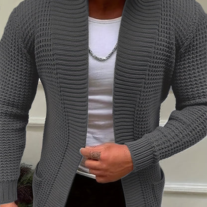 Men'S Casual Long Sleeve V-Neck Knit Cardigan - Loose Fit Solid Color Sweater with Pockets, Lightweight Acrylic for Fall/Winter, Versatile Layering Piece