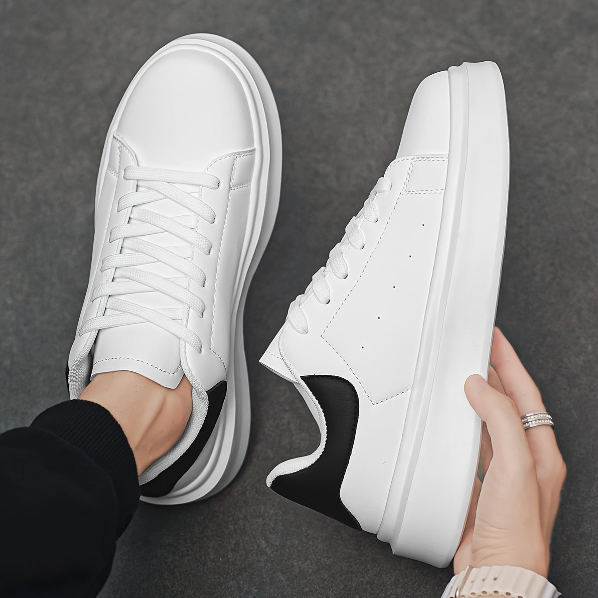 Men'S Classic Solid Color Thick Sole White Shoes, Casual Skateboard Sneakers, Korean Style Versatile Fashion Trend, Lightweight Comfortable Durable Casual Sports Shoes