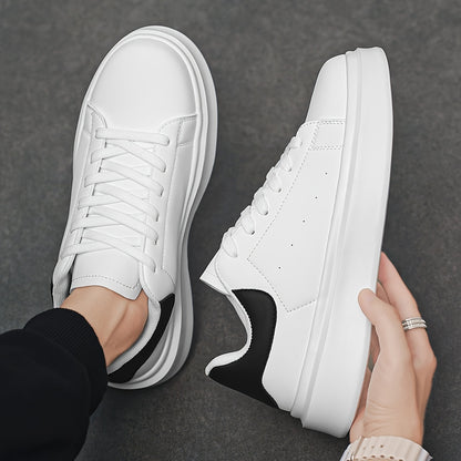 Men'S Classic Solid Color Thick Sole White Shoes, Casual Skateboard Sneakers, Korean Style Versatile Fashion Trend, Lightweight Comfortable Durable Casual Sports Shoes