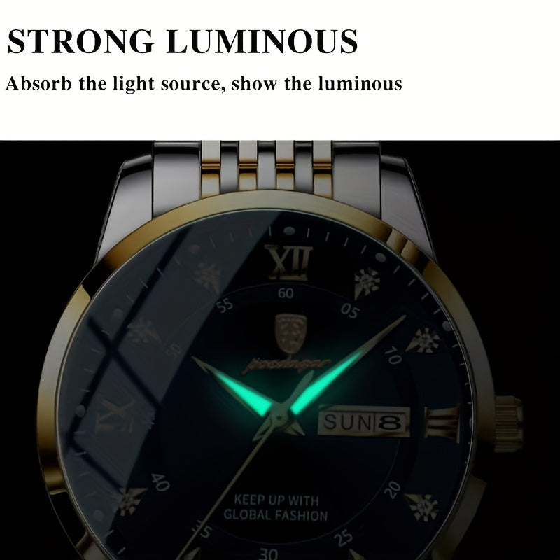Men'S Luxury Casual Waterproof Luminous Calendar Round Pointer Quartz Watch
