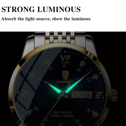 Men'S Luxury Casual Waterproof Luminous Calendar Round Pointer Quartz Watch