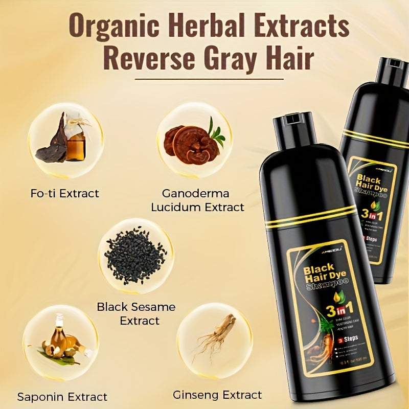 MEIDU Hair Dye Shampoo, 16, 9fl, oz/500ml Unisex Hair Dye Shampoo, Long-lasting 3-in-1 Hair Dye, Wash Hair + Dye Hair, Efficient Coverage Of White Hair, Contains Ginseng, Ginger, Black Sesame And Other Hair Care Extracts, Sui