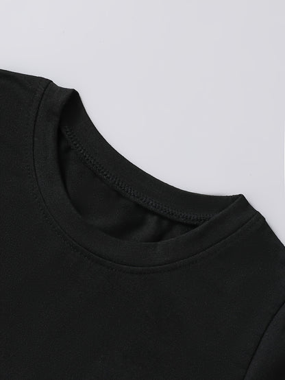 1pc Boys' Casual Summer T-Shirt with "ICON" Letter Print - Black, Short Sleeve, Round Neck, Stretchy Fabric, Perfect for Casual Attire, Everyday Tshirt | Bold Lettering Tee | Comfortable Fit