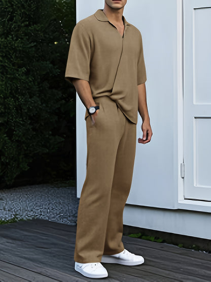 Men'S Summer Casual Short Sleeve Jumpsuit - Lightweight Breathable Fabric, Loose Fit with Adjustable Waist Belt, Pockets & V-Neck Design for Outdoor Travel, Beach, Home Wear - Black, Beach Attire, Minimalist Style, Comfortabl