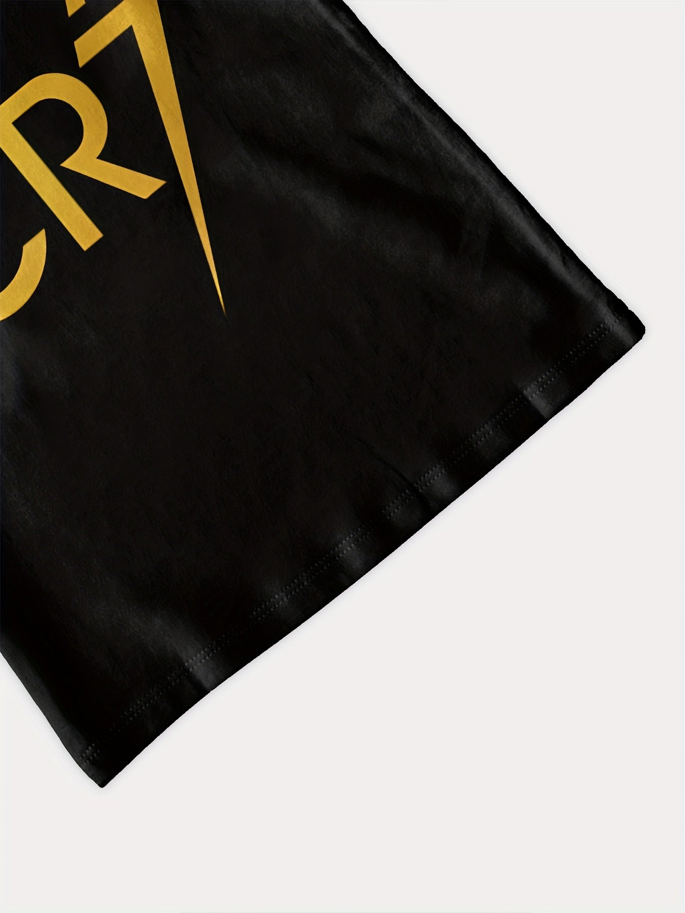 Boys' CR7 Lightning Bolt Graphic T-Shirt - Black Casual Short Sleeve Crewneck with Golden & White Stripe Design, Comfortable Summer Top for Youngsters, Youngsters's Pullover | Graphic Tee | Machine Washable, Tween Boy Clothes