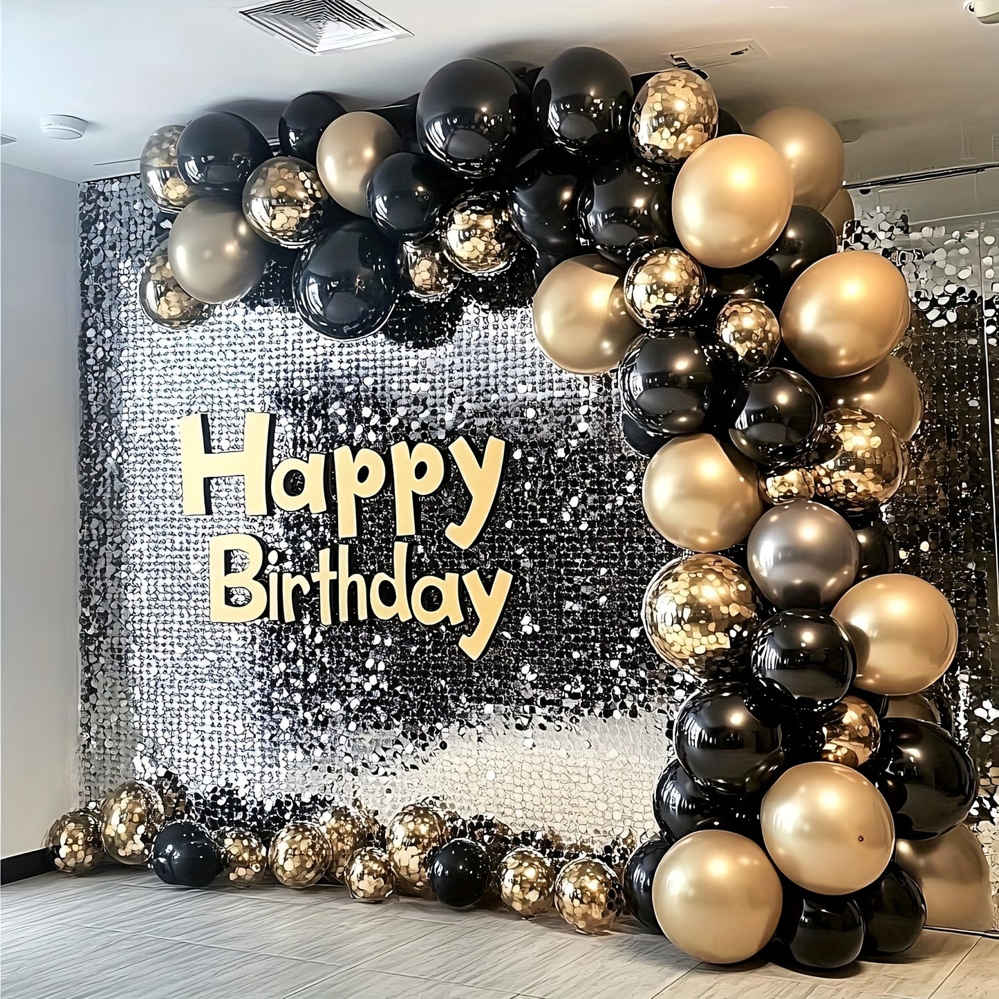 104pcs Black and Golden Balloon Garland Arch Kit - Metallic Golden Confetti Latex Balloons for Birthday, Gender Reveal, Anniversary, Wedding Decorations, Party Balloons|Sleek Black Balloons|Durable Emulsion Material