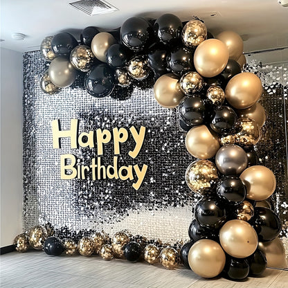 104pcs Black and Golden Balloon Garland Arch Kit - Metallic Golden Confetti Latex Balloons for Birthday, Gender Reveal, Anniversary, Wedding Decorations, Party Balloons|Sleek Black Balloons|Durable Emulsion Material