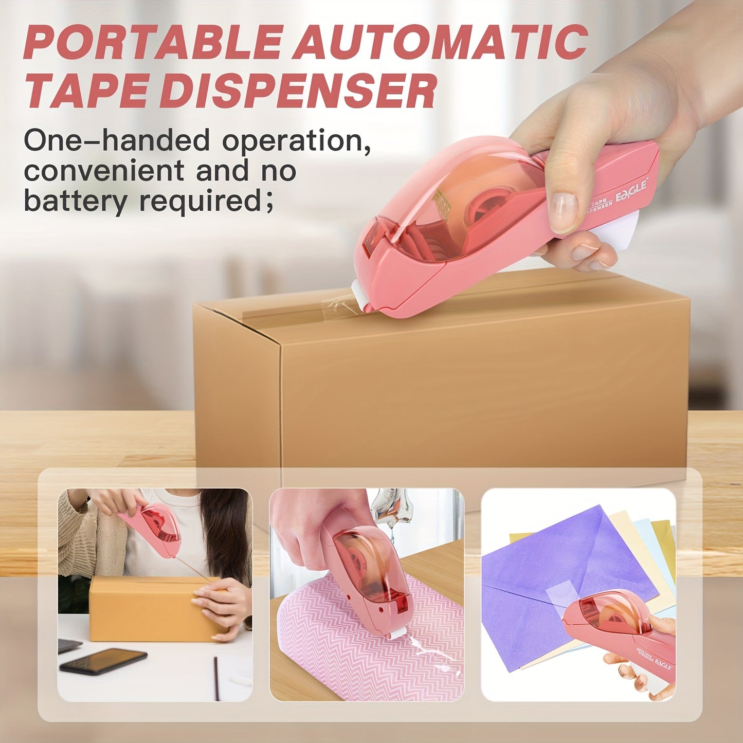 Eagle Automatic Tape Dispenser with One Roll Included, Handheld Packaging and Gift Wrapping Tape Cutter, Major Material ABS, Fits 1/2''-3/4'' Tape Width, Easy One-Handed Operation, No Batteries Required - Ideal for Scrapbooki