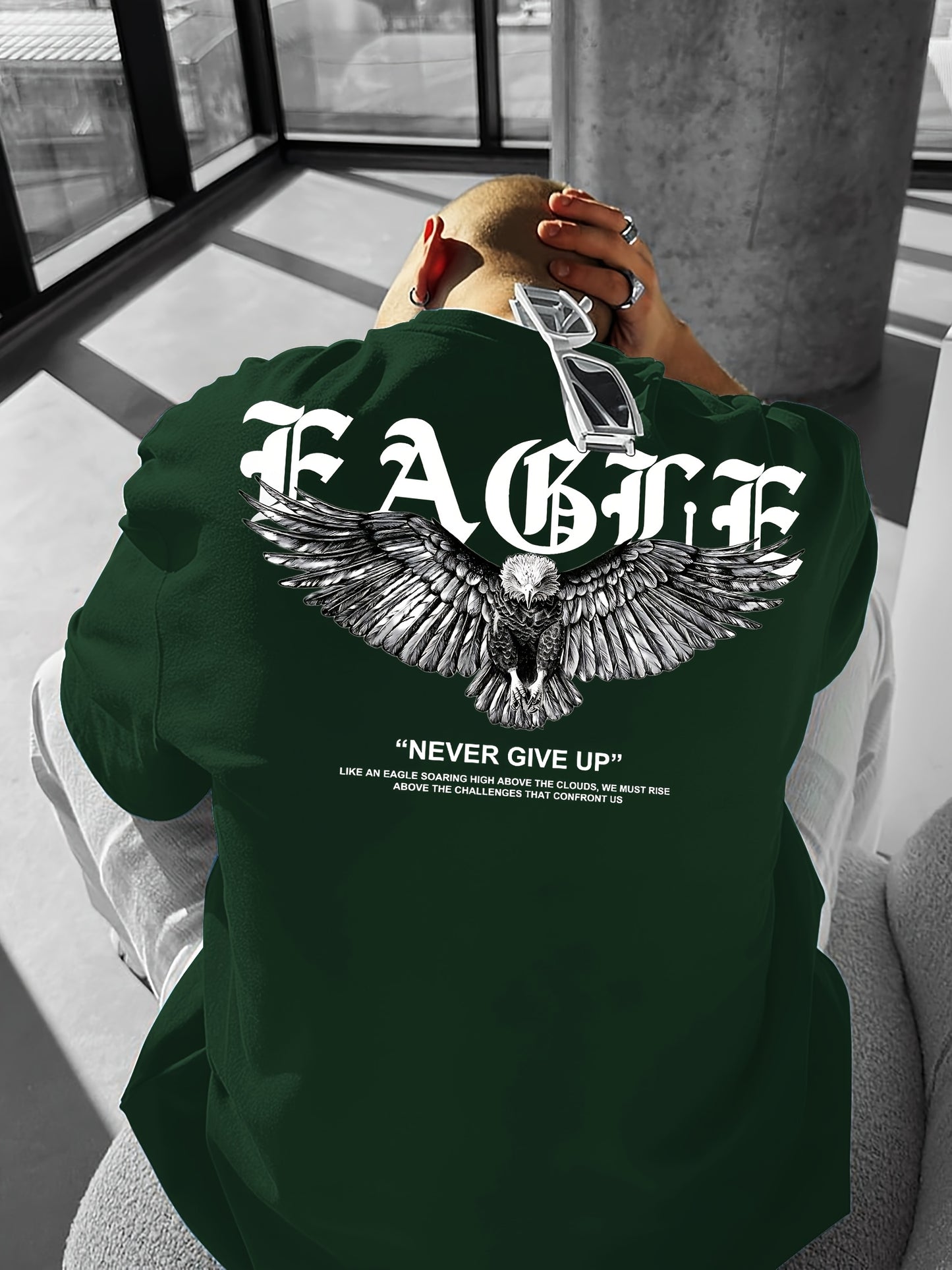 Men's "Never Give Up" Graphic Print Casual T-Shirt - Comfortable Crew Neck, Short Sleeve, Loose Fit for Spring & Summer, White Polyester Tee for Casual Attire, Casual Summer Wear | Loose Fit Top | Smooth Texture