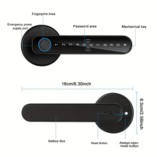 1pc Smart Door Lock with Multiple Unlocking Modes - Fingerprint/Password/IC Card/Key/APP Control, Check the Door Lock Status and Unlocking Record, Built-in Emergency Power Supply with 4*AAA Batteries(Not Included) for Home Se