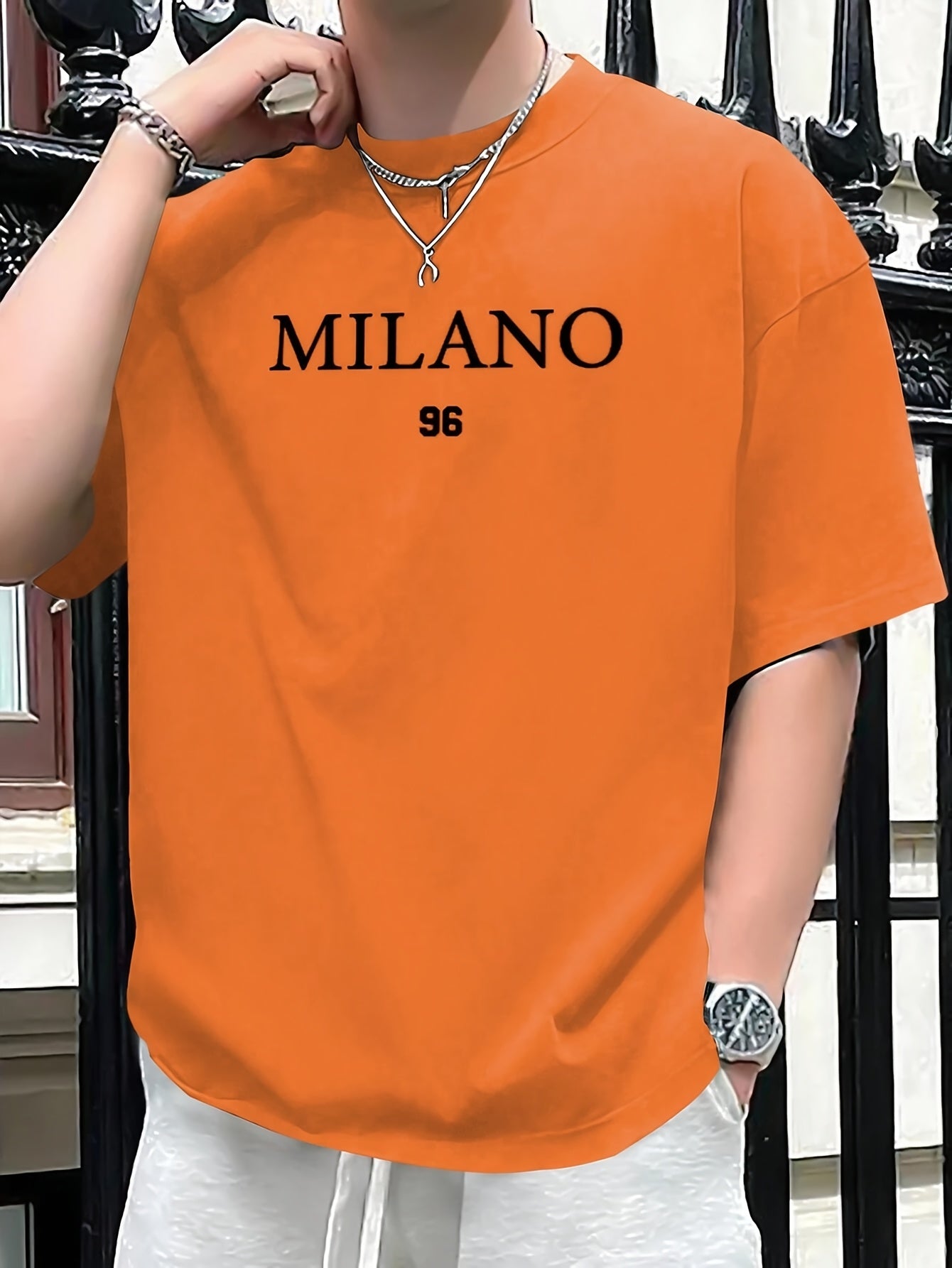 Men'S Milano 96 Graphic Tee - Casual Short Sleeve Crew Neck T-Shirt, Soft Polyester Fabric with Slight Stretch, Regular Fit, Green with White Lettering, Perfect for Casual Attire