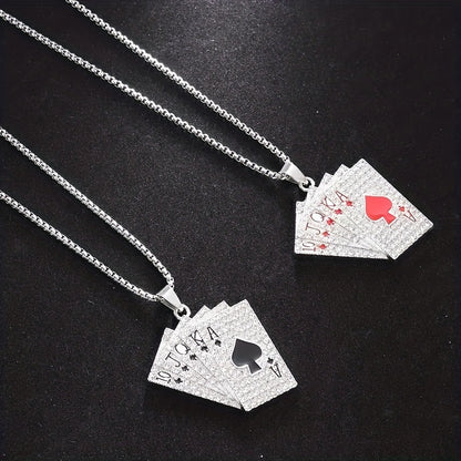 1Pc Sparkling Hip Hop Style Poker Card Pendant Necklace For Men- A Unique Jewelry Accessory