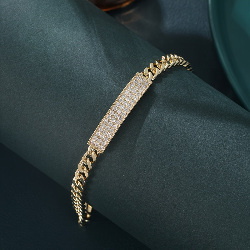 1pc Elegant Men'S Bracelet, 14K Gold Plated Copper Chain with Full Pave Synthetic Cubic Zirconia, No Magnet, Jewelry Gift