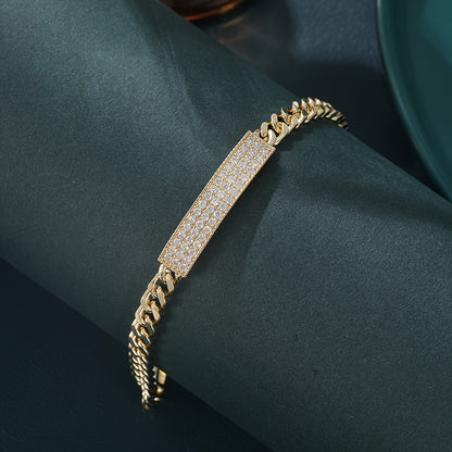 1pc Elegant Men'S Bracelet, 14K Gold Plated Copper Chain with Full Pave Synthetic Cubic Zirconia, No Magnet, Jewelry Gift