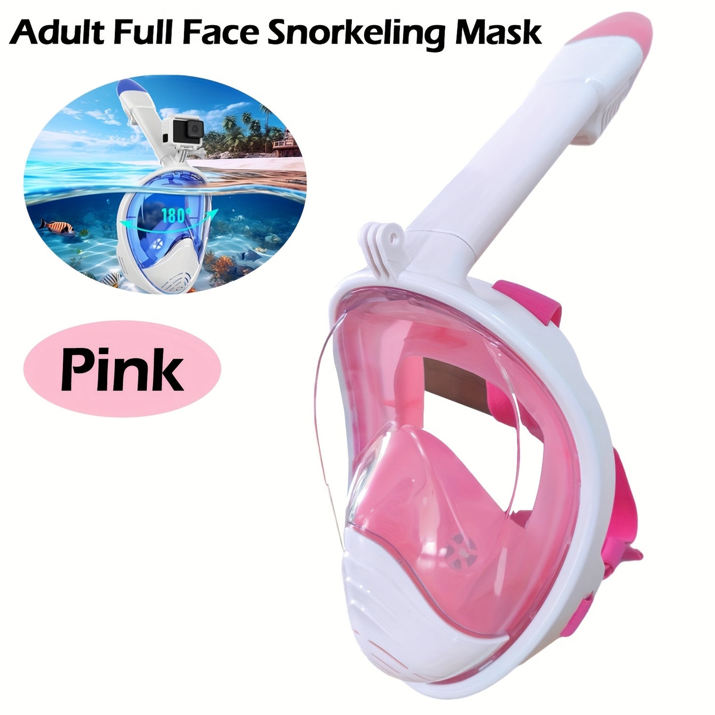 Adult Full-Face Snorkeling Mask with 180° Wide-View Panoramic Design, Detachable Camera Mount & Leakproof Seal - Black, 2 Sizes for Men & Women, Beach Vacation Gear, Durable Snorkeling Gear