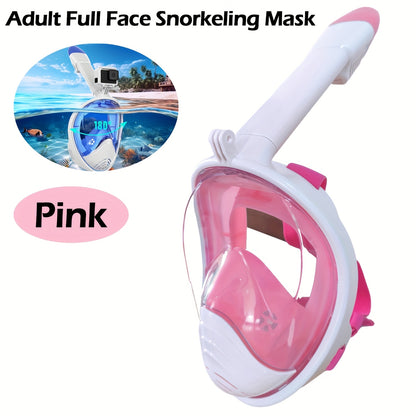 Adult Full-Face Snorkeling Mask with 180° Wide-View Panoramic Design, Detachable Camera Mount & Leakproof Seal - Black, 2 Sizes for Men & Women, Beach Vacation Gear, Durable Snorkeling Gear