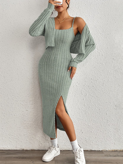Simple y Fleece Two-Piece Dress and Jacket Set