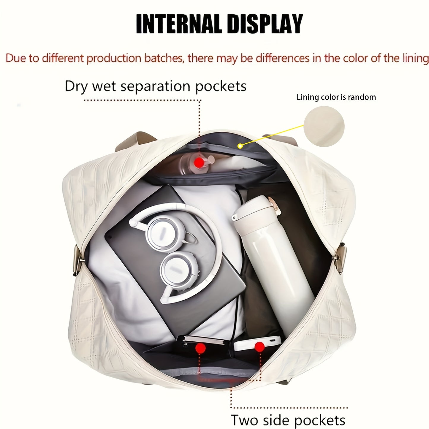 Casual Style Nylon Travel Duffel Bag, Large Capacity, Solid Color, Zipper Closure, Handheld or Shoulder Carry, with Black and Beige Options, for Outing and Weekend Trip
