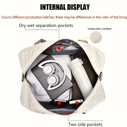 Casual Style Nylon Travel Duffel Bag, Large Capacity, Solid Color, Zipper Closure, Handheld or Shoulder Carry, with Black and Beige Options, for Outing and Weekend Trip