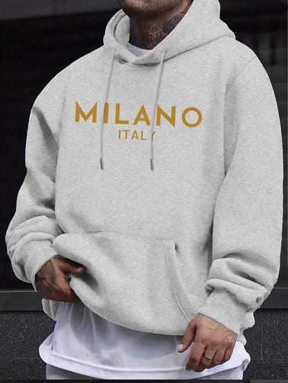 Men's Casual Hoodie with Letter Print - Cozy Pullover Sweatshirt with Kangaroo Pocket, Perfect for Fall & Winter Streetwear, Sweater Hoodie