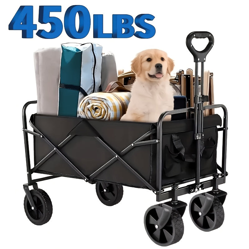 One piece Foldable camper with wheels, garden cart, multi-purpose heavy-duty four-wheeler for sports, gardening, camping and shopping, heavy duty, large capacity, black