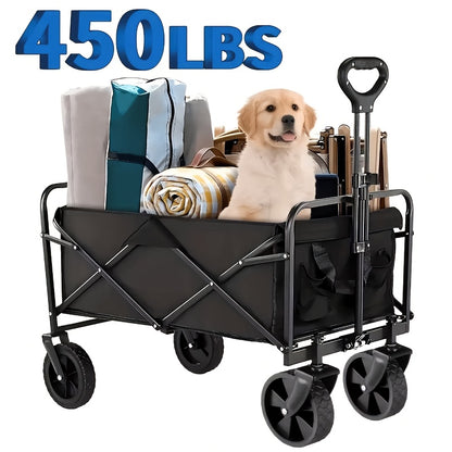 One piece Foldable camper with wheels, garden cart, multi-purpose heavy-duty four-wheeler for sports, gardening, camping and shopping, heavy duty, large capacity, black