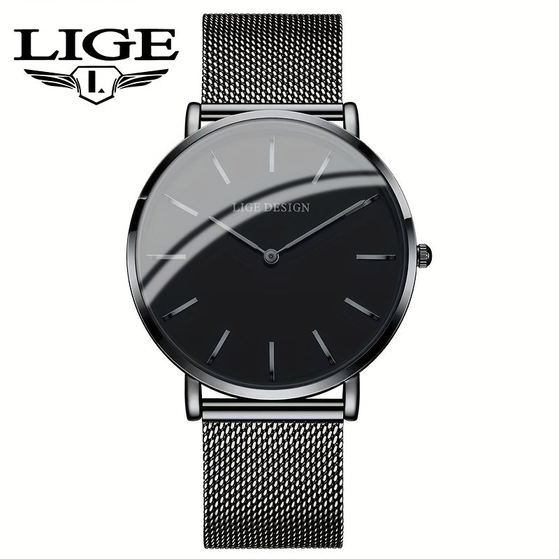 LIGE Women'S Ultra-Thin Quartz Watch with Rose Golden Mesh Strap - Elegant Blue Dial, Minimalist Design, Perfect Gift for Mother'S Day, Christmas, Thanksgiving, Christmas Accessory | Minimalist Watch | Quartz Movement