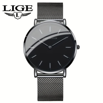 LIGE Women'S Ultra-Thin Quartz Watch with Rose Golden Mesh Strap - Elegant Blue Dial, Minimalist Design, Perfect Gift for Mother'S Day, Christmas, Thanksgiving, Christmas Accessory | Minimalist Watch | Quartz Movement