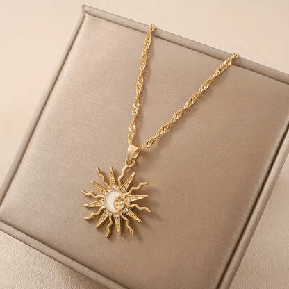 1pc Boho-Chic Celestial Charm Necklace for Women - Adjustable Sun, Moon & Star Pendant, Golden-Tone Alloy with Rhinestone Accents - Ideal for Daily Wear & Vacation