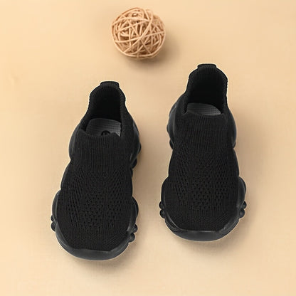 Kids' Slip-On Sneakers | Lightweight EVA Cushioned Sole | Breathable Knit Upper | Black Casual Sneakers for Boys & Girls | Comfortable Athletic Shoes for Toddlers & Youngsters | Durable Rubber Sole | Ideal for Outdoor Activit