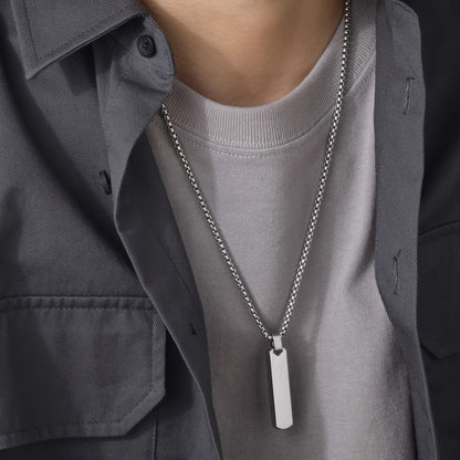 Letter Necklace Pendant Made of Stainless Steel, Featuring a Laser-Etched Design of 26 Letters, Polished for a Stylish 3D Rectangular Look, Suitable for Men.