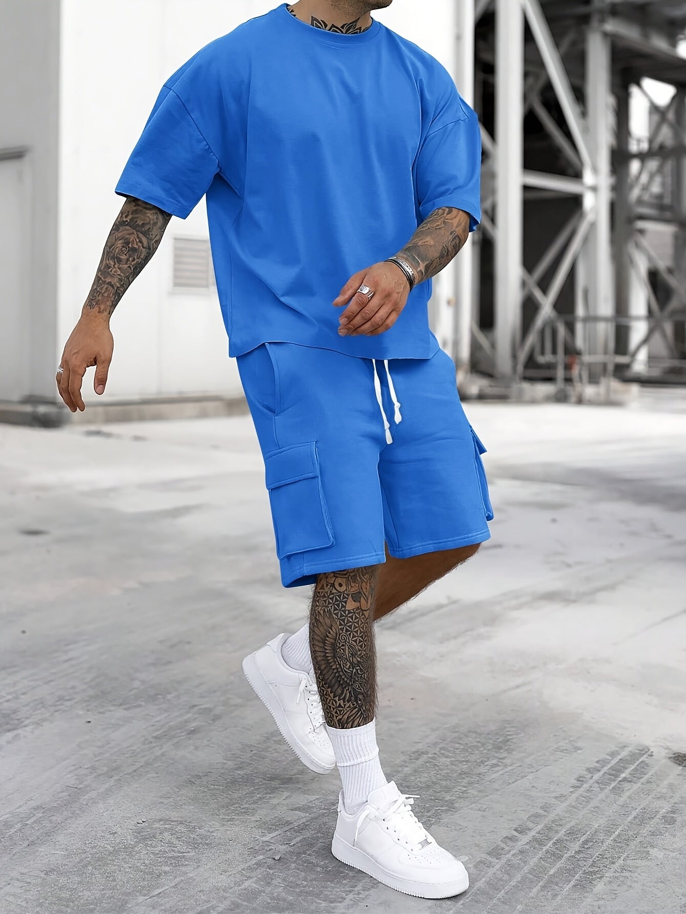 Summer Heavyweight FOG Color Earth Tone Short Sleeve Shorts Streetwear Loose Fashion Set